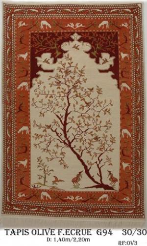 Tapis Olive Fond Ecrue Game 94  Nouée à la main Pure Laine Tapis  30/30 (90 mille noeuds)